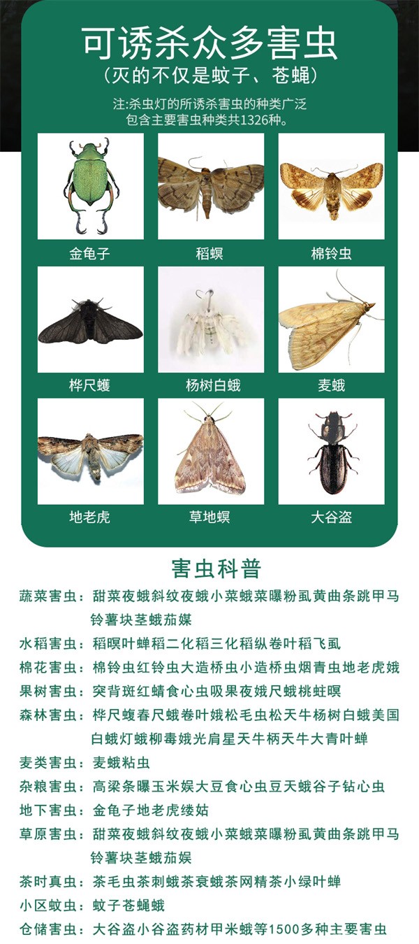 頻振式太陽(yáng)能殺蟲(chóng)燈誘殺害蟲(chóng)種類(lèi)